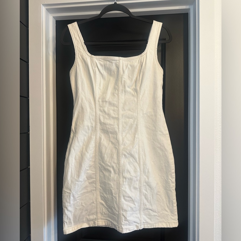 Abercrombie & Fitch White Denim Mini Dress Sleeveless Square Neck.